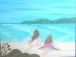 jeunes femmes de dos sur sable regardant paysage